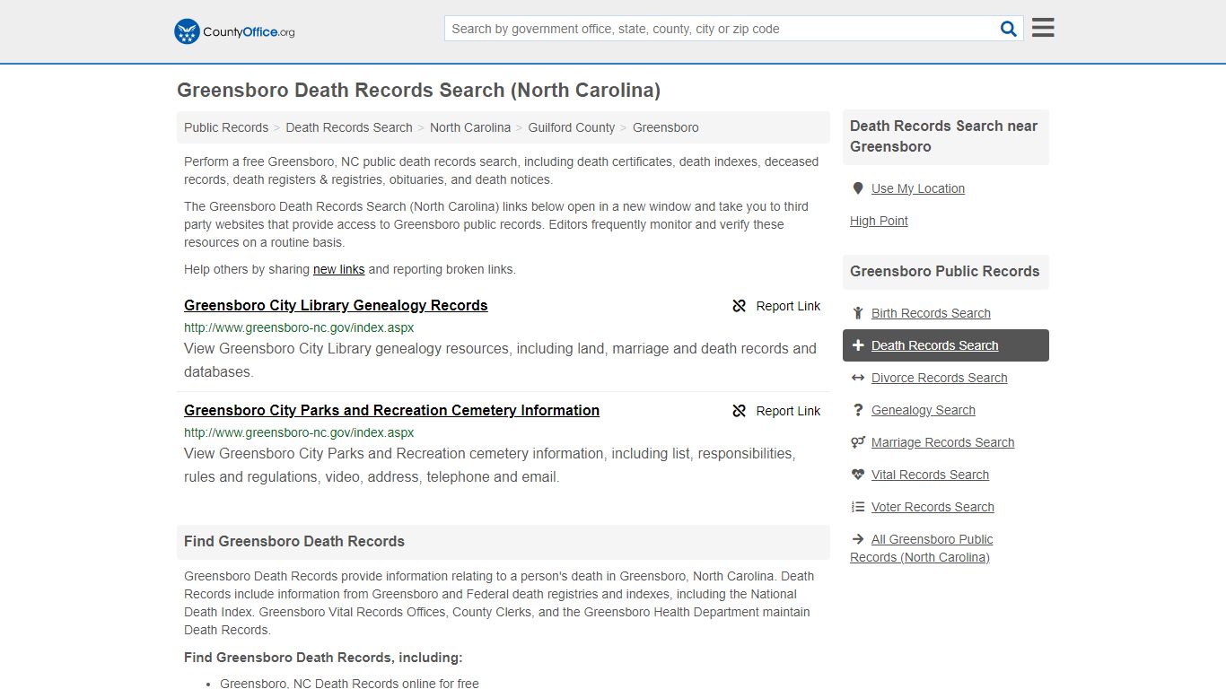 Greensboro Death Records Search (North Carolina) - County Office